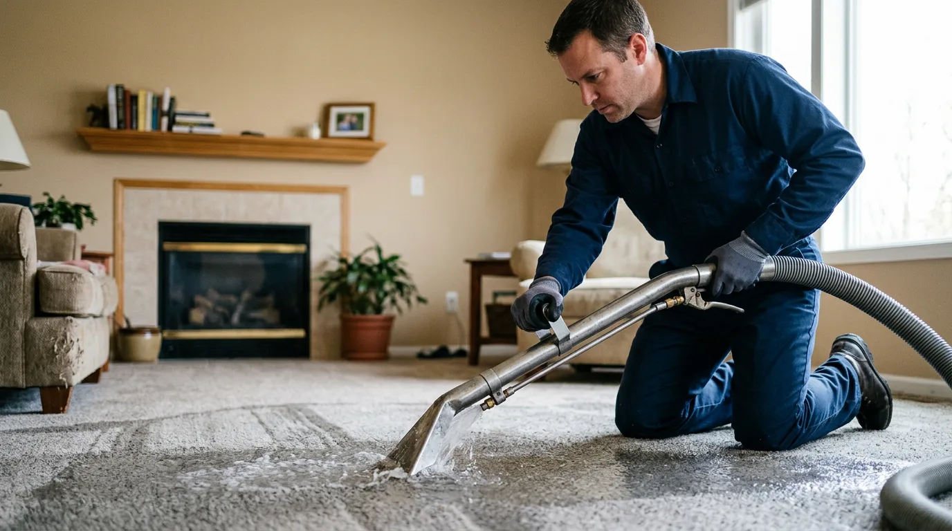 Water damage restoration technician working near Chagrin Falls, OH